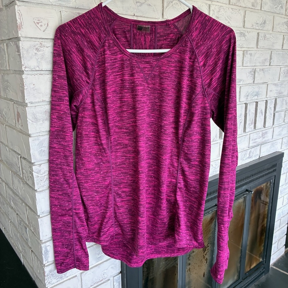 Marmot Womens Medium Pink Space Dye Long Sleeve Active Top Mesh Back Base Layer